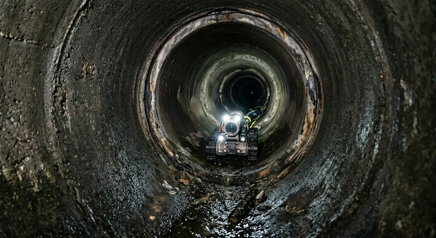 Robotic sewer camera inspecting pipe interior for Sewer Line Cleaning in Claverack